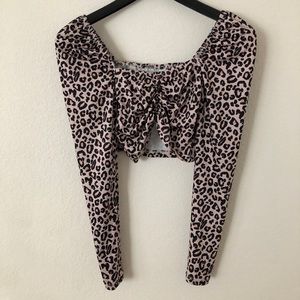 Ruched Cropped Puff Long Sleeve Cheetah Size S